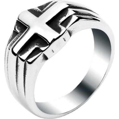 Megin D Hot Sale Vintage Personality Style Cross Titanium Steel Rings for Men Women Couple Friend Fashion Design Gift Jewerly