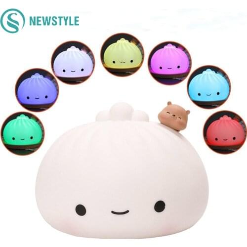 Cute Colorful LED Night Light Bun Bear Pig Cartoon Bedroom Bedside Soft Lamp Christmas Kid Toy Gift Holiday Home Decoration