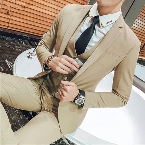 Latest Coat Pant Designs Khaki Brown Wedding Men Suit Slim Fit 3 Piece Tuxedo Custom Suits Groom Prom Blazer Terno Masuclino T87