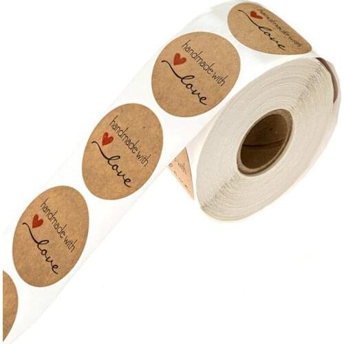 100pcs Handmade With Love Adhesive Sticker Kraft Round Label Stickers Scrapbooking Hand Made Handmade Label Wedding Sticker