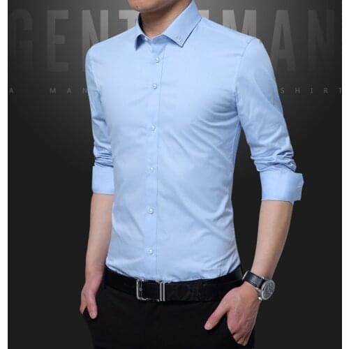 2019 New Youth Embroidery Shirt MENS Long-sleeved Shirt Slim Fit Korean-style Wrinkle No Iron Large Size Youth Printed Shirts