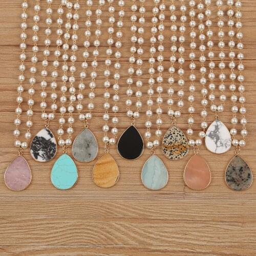 New Pearl Necklace Water Drop Natural Stone Pendant Necklace Pearl Turquoise Leopard Print Water Drop Necklace For Women