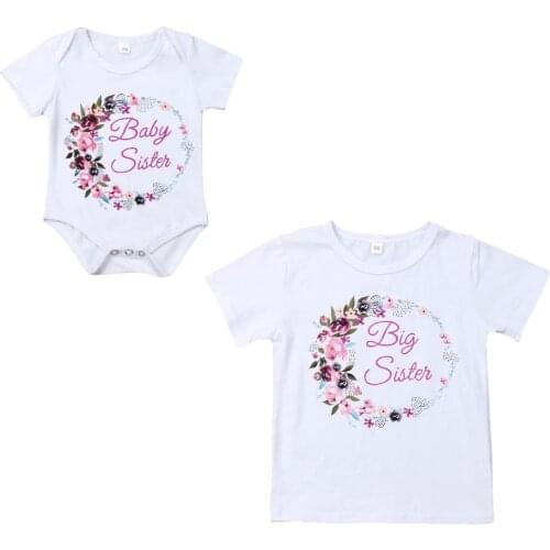 Family Matching Outfits Baby Kids Girls Little Big Sister Cotton Clothes Short Sleeve Bodysuit T Shirt Cotton Outfits