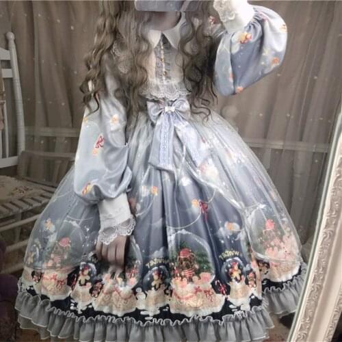 Original Design Christmas Crystal Ball Womens Lolita OP Dress Peter Pan Collar Dress Long Sleeve Palace Fall Winter One Piece