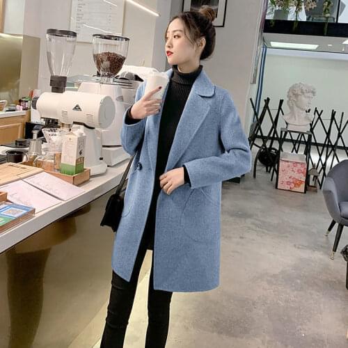 Autumn And Winter Fashion New Wool Pocket Coat Womens Medium And Long Korean Casual Loose Lady Solid Woolen Coat