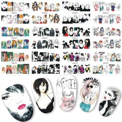 12PCS IN 1 Special Trend Girls Water Transfer Nail Art Stickers Nails Decal Slider Anime Woman Manicure Sticker DIY Labels BN253