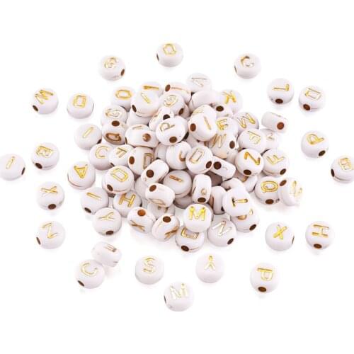 200pcs Plated Acrylic Alphabet Flat Round Beads Mixed Letter A~Z For jewelry making DIY Bracelet Necklace Decor Accessories