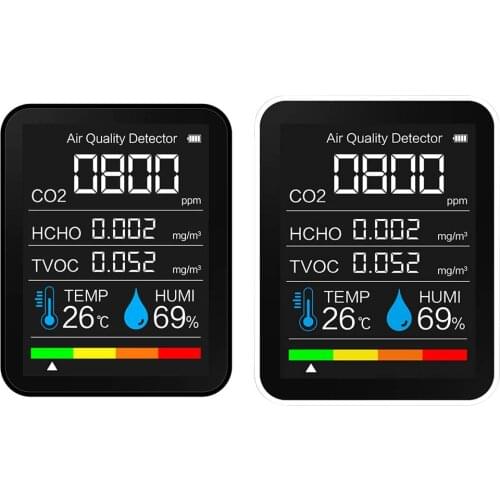 5 In 1 Portable Co2 Meter Temperature Humidity Sensor Tester Air Quality Monitor Analyzer Carbon Dioxide Gas Tvoc Hcho Detector