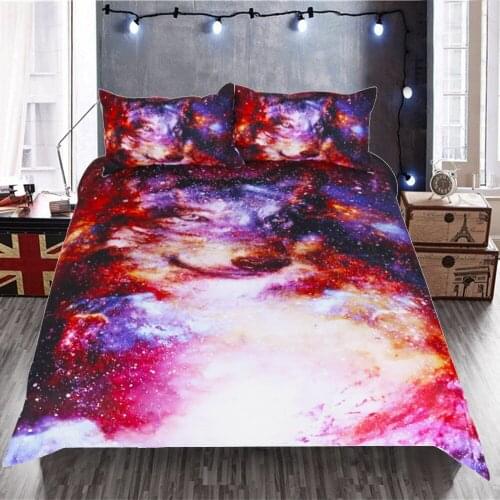 3D Galaxy Bedding Duvet Cover Single Reversible Purple Star Galaxy Microfiber Bedding Quilt Zipper Tie Child Teen Girl