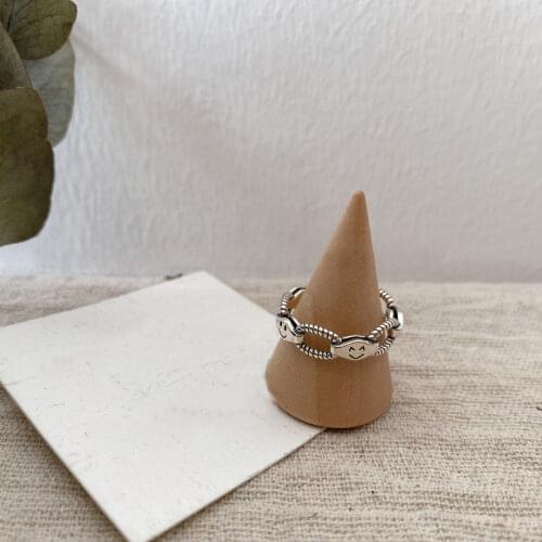 925 Sterling Silver Smiling Face Opening Rings for Women Men Geometric Thai Silver Rings Party Jewelry