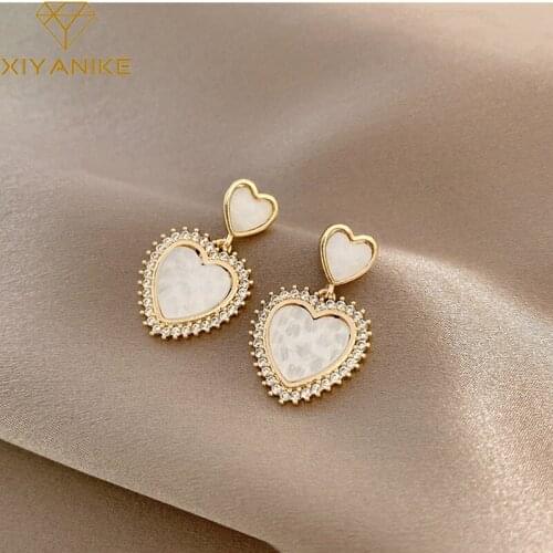 XIYANIKE Gold Color Heart Rhinestone Drop Earrings For Women Vintage Bohemian Alloy 2021 Trend New Gift Fashion Party Jewelry