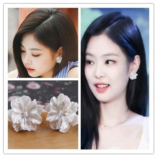 Camellia Flower Earrings for Women Girls BP Jennie same Bohemia Earrings Korean Earrings White Kpop Jewelry Korean Design OL