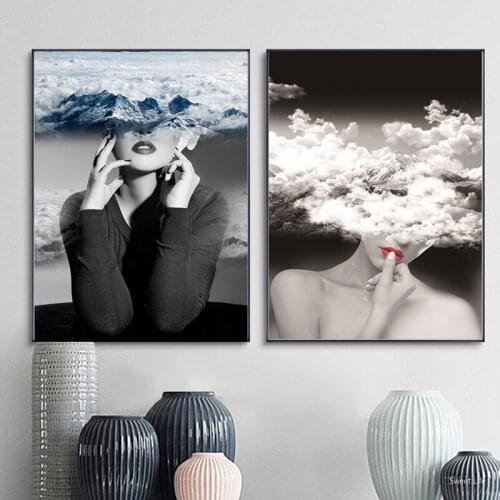 Modern Nordic Black and White Canvas Painting Art Print Wall Poster Abstract Girl Pictures Wall Art Living Room Decor Artwork