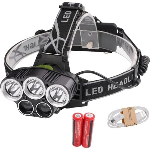 LED Headlamp 5 CREE XM-L T6 Q5 Headlight 15000 lumens LED USB Headlamp Camp Hike Emergency Light Fishing Outdoor
