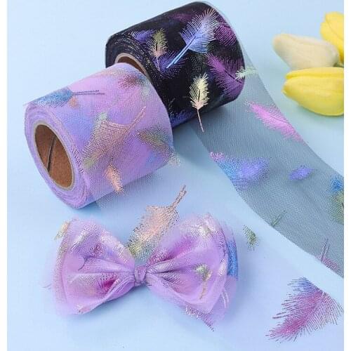 25Yards/Roll 8CM Bronzing Color Gradient Plumage Tulle Ribbon Organza DIY Feather Hair Bows Handmade Materials Y2020051801