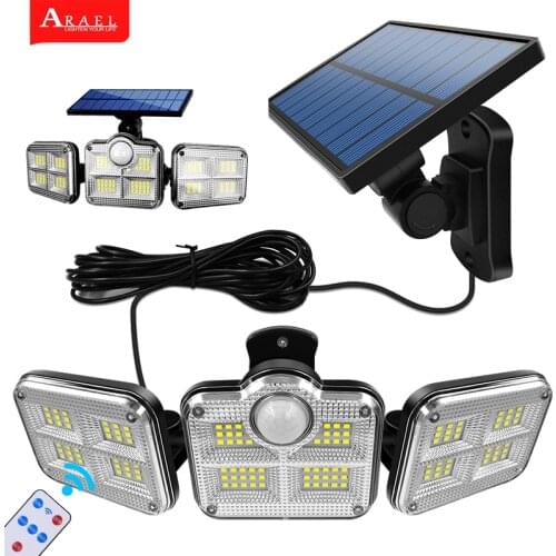 Solar Led Light Outdoor Lighting 3 Head Motion Sensor Wide Angle Illumination Super Bright Waterproof Remote Control Wall Lamp