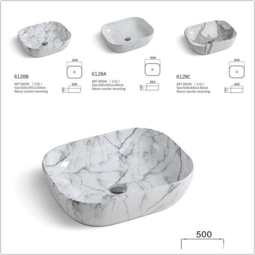 Retro above counter basin square ceramic art bathroom washbasin marble pattern washbasin hotel commercial home