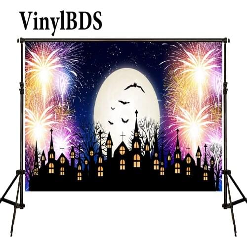 VinylBDS Photo Background Firecracker Fireworks Halloween Backdrop Castle Photography Backdrop Cartoon Children Photo Background