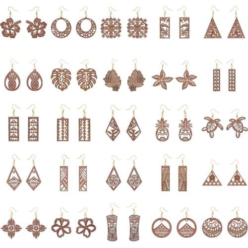 Hot sale Hawaii long earrings 2020 new designer Boho Statement hanging wooden geometric dangler jewelry eardrop