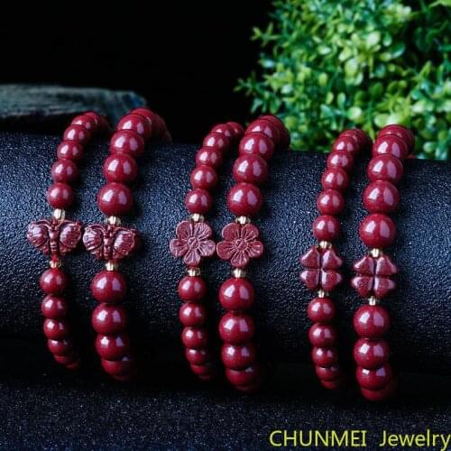 Handmade Cinnabar Jewelry Womens Versatile Bracelet High Content Imperial Cinnabar Butterfly Clover ethnic style Bracelet