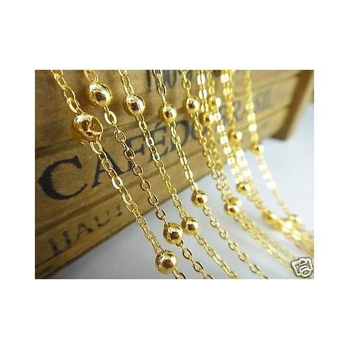 FACTORY 5M(16ft) Gold Brass Chain Oval link with 4mm Ball Bead soldered diy Handmade Jewelry Findings C14