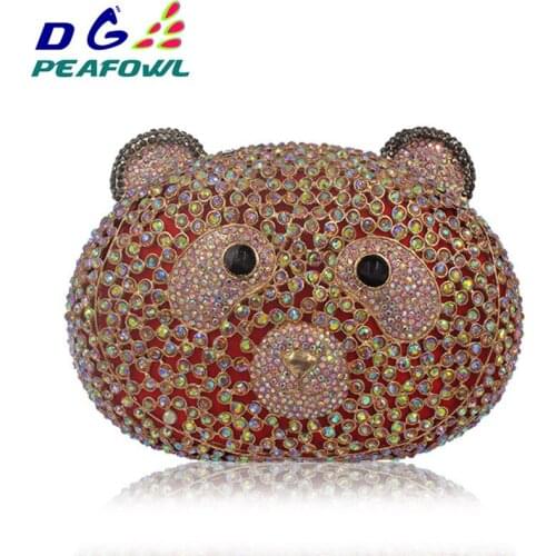 Luxury Animal Bear Shaped Colorful Crystal Diamond Women Bag Iphone X Wallet Case Sling Bags For Lady Party Clutch Evening Bag