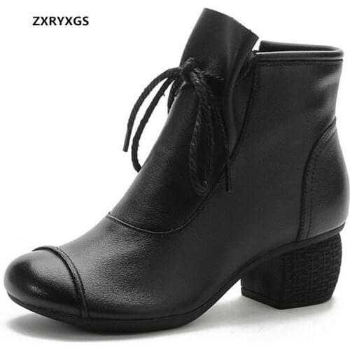 2021 New Fashion Autumn Genuine Leather Shoes Woman Boots Deep Mouth High Heels Soft Sole Non-slip Comfort Shoes Women Boots