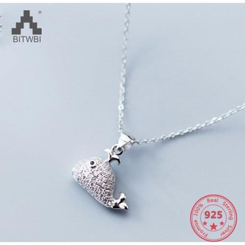Hot Sale S925 Sterling Silver Simple Sweet Lovely Little Dolphin Whale Fish Pendant Necklace Fashion Jewelry for Women