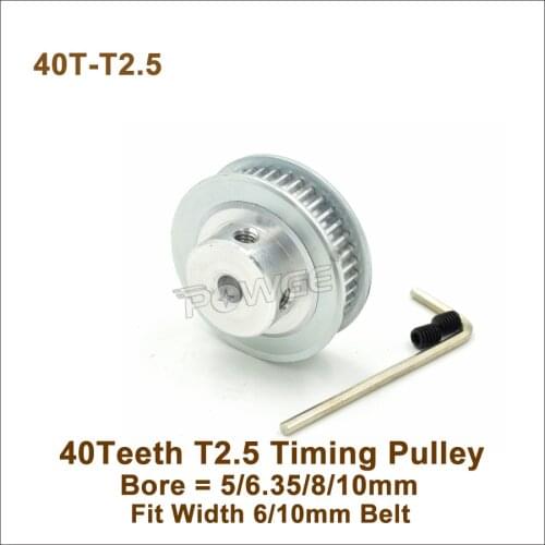 POWGE 40 Teeth T2.5 Timing Pulley Bore 5/6.35/8/10mm Fit W=6/10mm T2.5 Synchronous Belt 40T 40Teeth T2.5 Pulley 3D Printer CNC