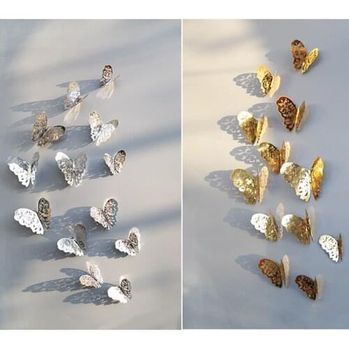 12Pcs Metal Texture Gold Artificial Butterfly Cake Topper Cake Decoration Simulation Butterflies Wedding Crafts Party Decoration