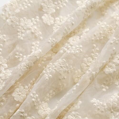 125cm wide 1meter/lot Good Quality Mesh Cotton Embroidery Lace Fabric Soft Cloth Dress Material X435