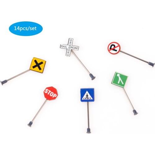 14 Pieces Traffic Sign Set Street Signs Scale 1/87~1/150 Model Signals Perfect for Plan City and Train Set Model Street Signs
