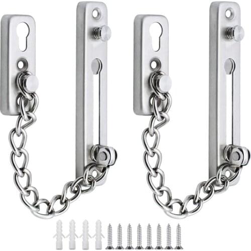 2Pcs Lock Chain Door Chain Latch Stainless Steel Front Door Chain Heavy Duty Lock Slide Chain Extra-Thick Door Chain Security