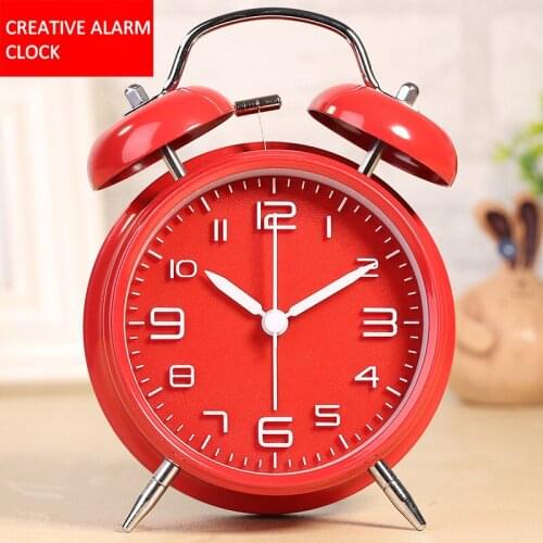 4 Inch Creative Metal Small Alarm Clock Desktop Round Ring Bell Clock Night Light Kids Alarm Clock Without Battery