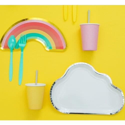 40Pcs Personalized Tableware Decoration Rainbow Cloud Series Cutlery Set Paper Tray Paper Cup Fork Spoon Party Supplies qq033