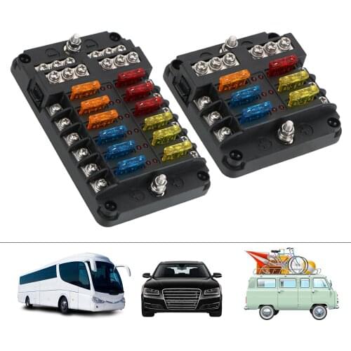 Fuse Box Holder For Auto Car Boat Marine 6 Ways 12 Ways Blade Fuse Block M5 Stud With LED Indicator Light Plastic Cover 12V 32V