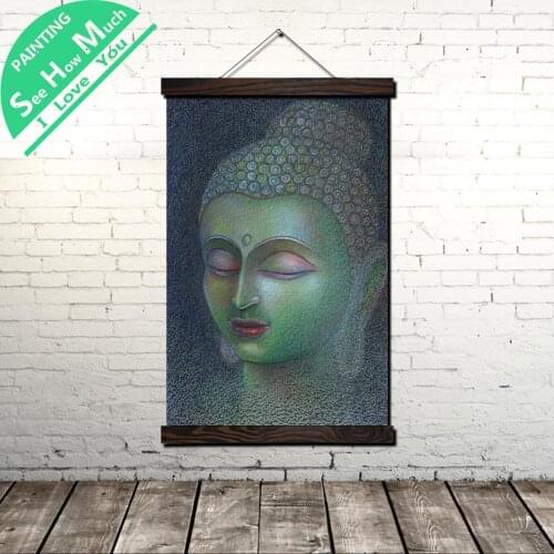 Bronze Buddha Peace Scroll Painting Canvas Vintage Poster and Prints Wall Art Pictures Living Room Bedroom Farmhouse Decoration