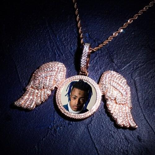 Full Iced Out Bling Custom Make Photos Big Wing Pendant Necklace AAA Cubic Zircon for Mens Hip Hop Jewelry