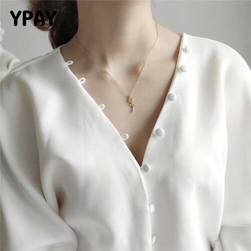 YPAY Pure 925 Sterling Silver Gold Rose Flower Pendant Necklaces for Women Ladies Valentines Day Festival Jewelry Gift YMN153