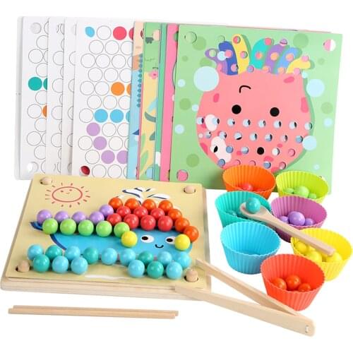 Wooden Clip Beads Game Go Games Learn Children Preschool Fine Motor Toys for Children Gifts Boy Girl