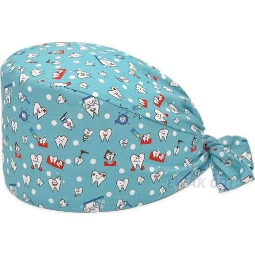 Unisex Surgicals cap Tooth printing Tie Back Work Scrubs Caps Adjustable Beauty Salon Dentist Clinic Pet Shop Spa Nursing Hats