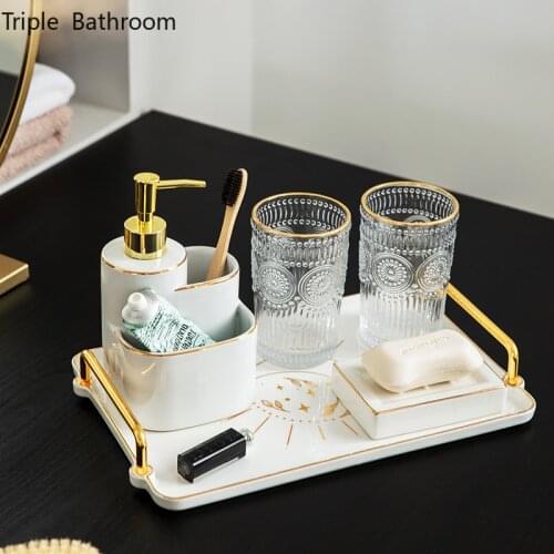 Nordic Ceramics Tray Rectangle Bathroom Shampoo Shower Gel Cosmetic Tray Storage Holder Kitchen Desktop Tableware Organizer