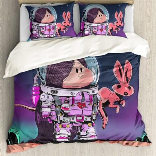 Astronaut Girls Print Cartoon Bedding Set Kawaii Little Astronaut Duvet Cover for Kids 2021 New Lovely 3pcs Home Bedroom Textile