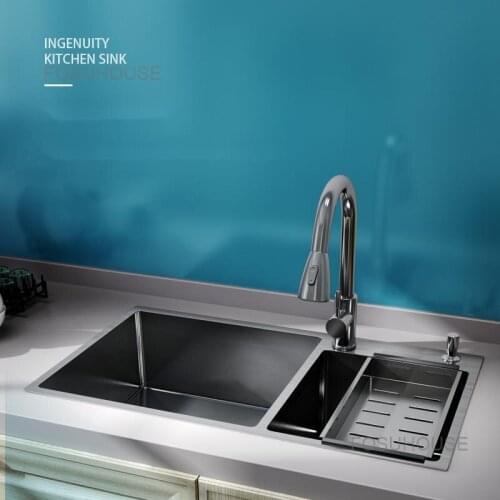 Kitchen Sink Double Trough 304 Stainless Steel Manual Household Thickened Dish Washing Basin Dish under table