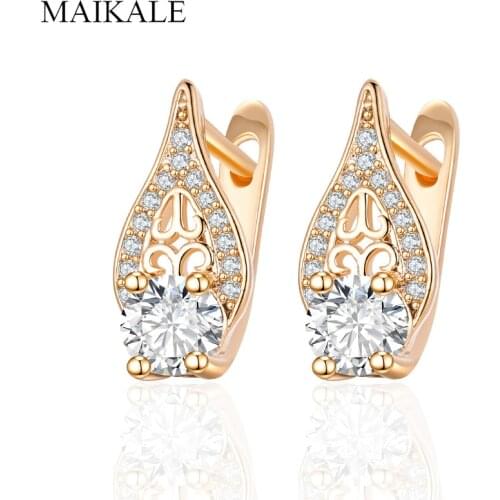 MAIKALE Classic Small Hollow Gold/Silver Color Cubic Zirconia Stud Earrings for Women Jewelry Wedding Party Gifts High Quality