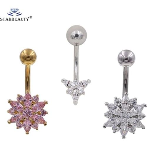 Small 1Pc Hot Flower Crystal Rhinestone Navel Belly Button Ring Bar Dangle Body Piercing Jewelry Earring Navelbellyring