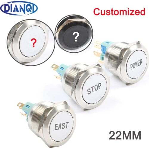 Customization button 22mm Metal push button switch ring lamp flat round latching Momentary 12V Green Red Blue LED buttonAlumina