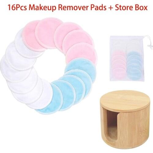 16Pcs Reusable Cotton Pads Makeup Remover Pads Washable Round Bamboo Make Up Pads Nursing Skin CarePads With Storage Box