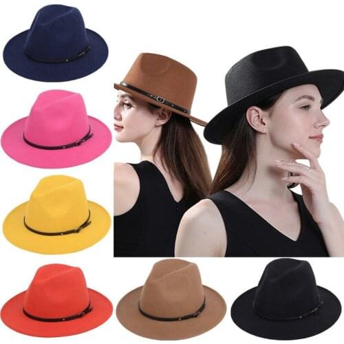 Fashion Men Women Autumn Winter Vintage Wide Brim Fedora Hat Panama Cap British Retro Woollen Headwear 6 Colors