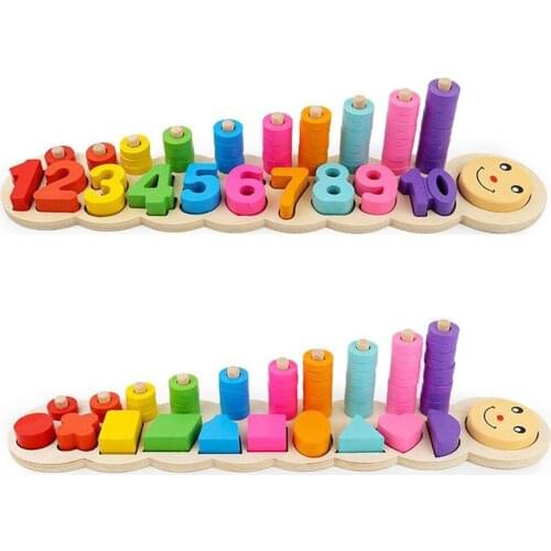 Montessori Rainbow Ring Wooden Math Toy Teaching Aids Counting and Stacking Board Calculate Game Baby Mathematical Toys
